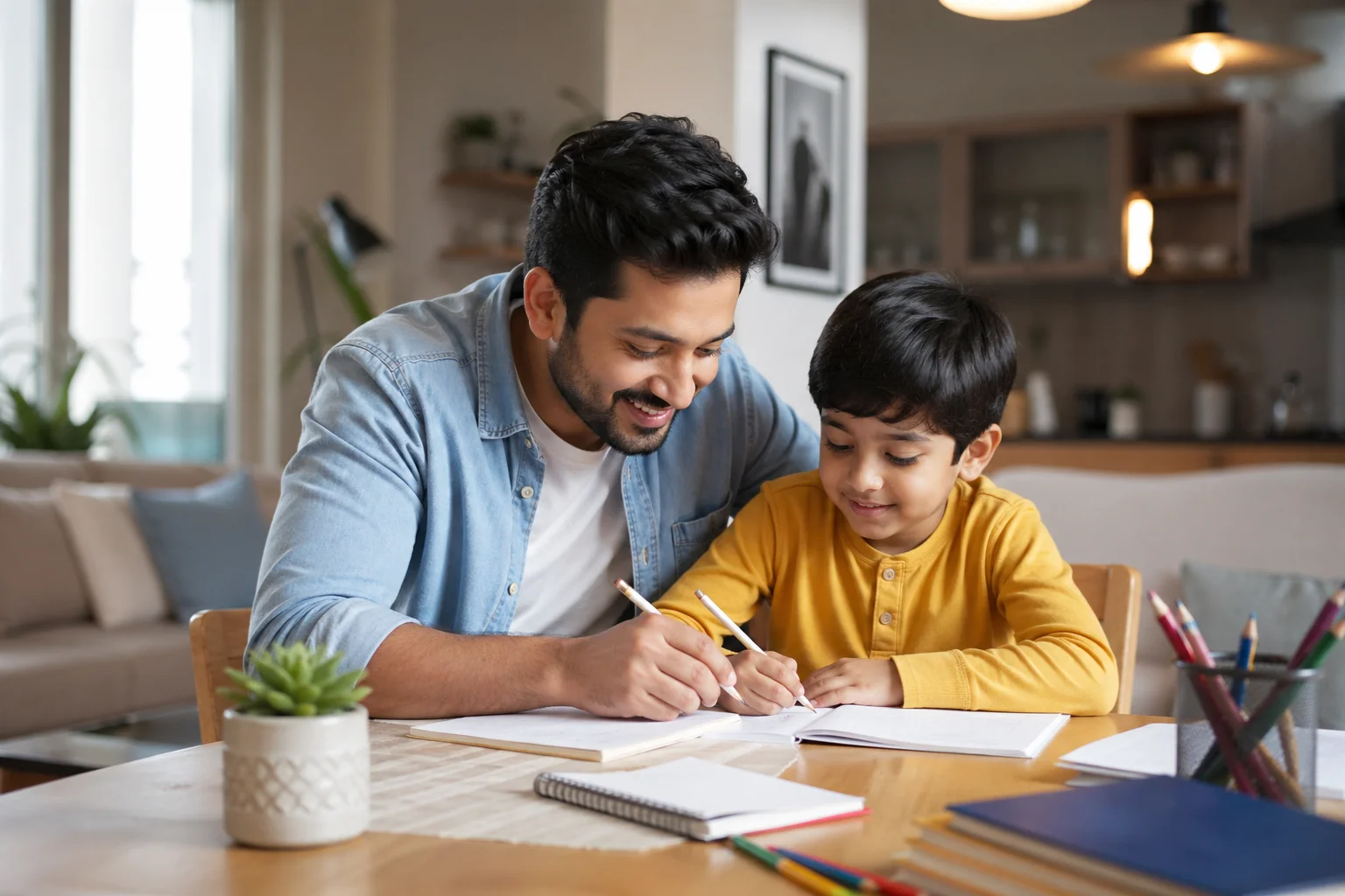Primary parent caring for a child at home, showing daily parenting responsibilities, emotional bonding, and family support in a simple lifestyle setting