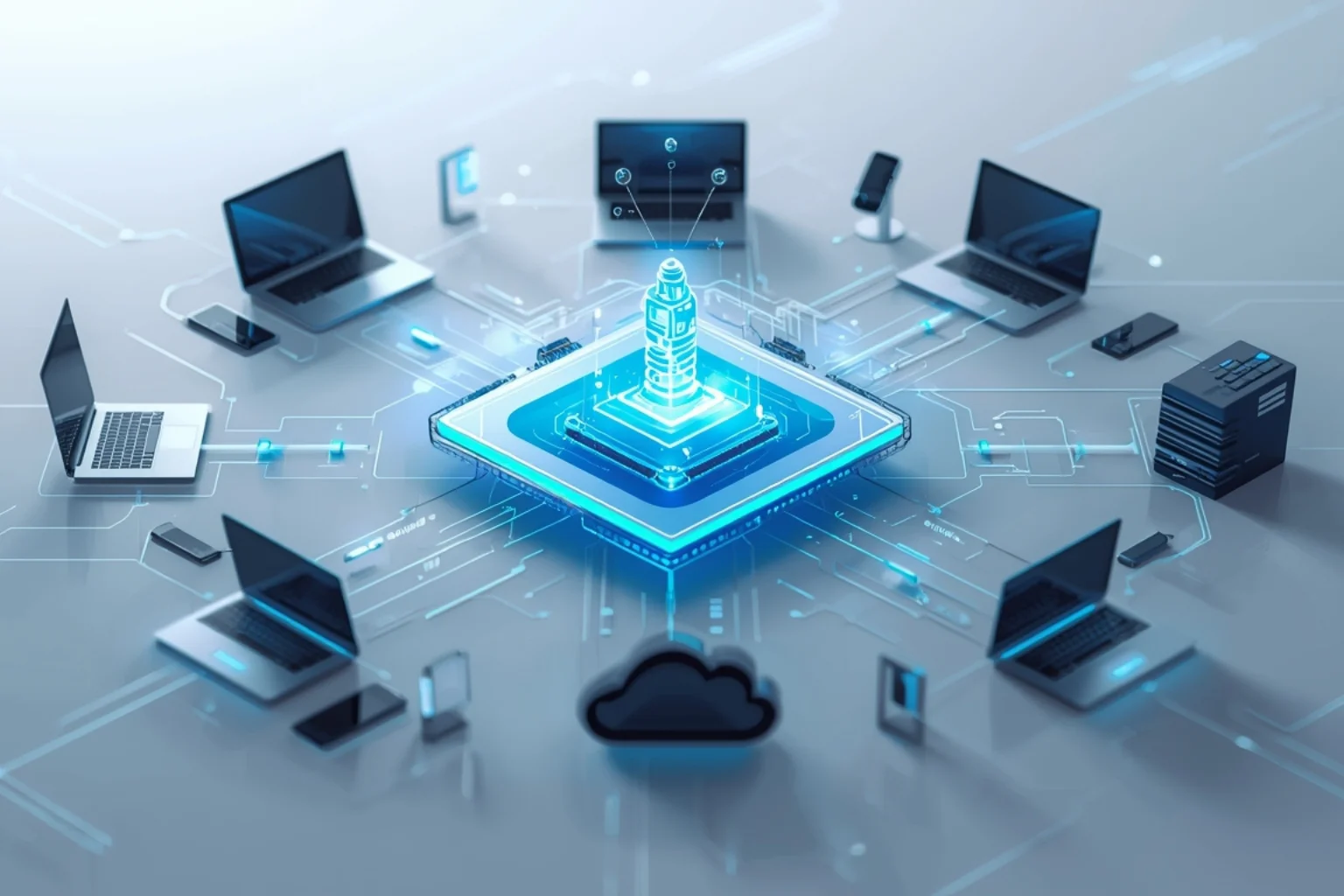 Merfez concept illustration showing centralized digital system, workflow automation, and connected data processes