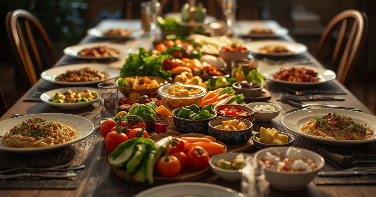 healthy meals for big families colorful nutritious dinner spread