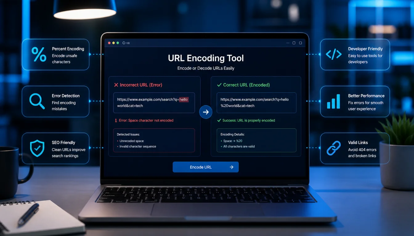URL encoder spellmistake fix process showing encoding errors and corrections